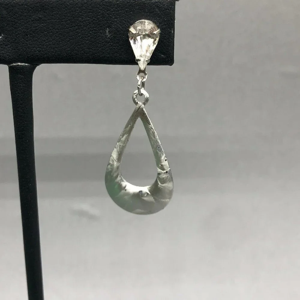 3/$30 Teardrop Earrings Silver Rhinestone Accent Pierced Dainty Formal Evening